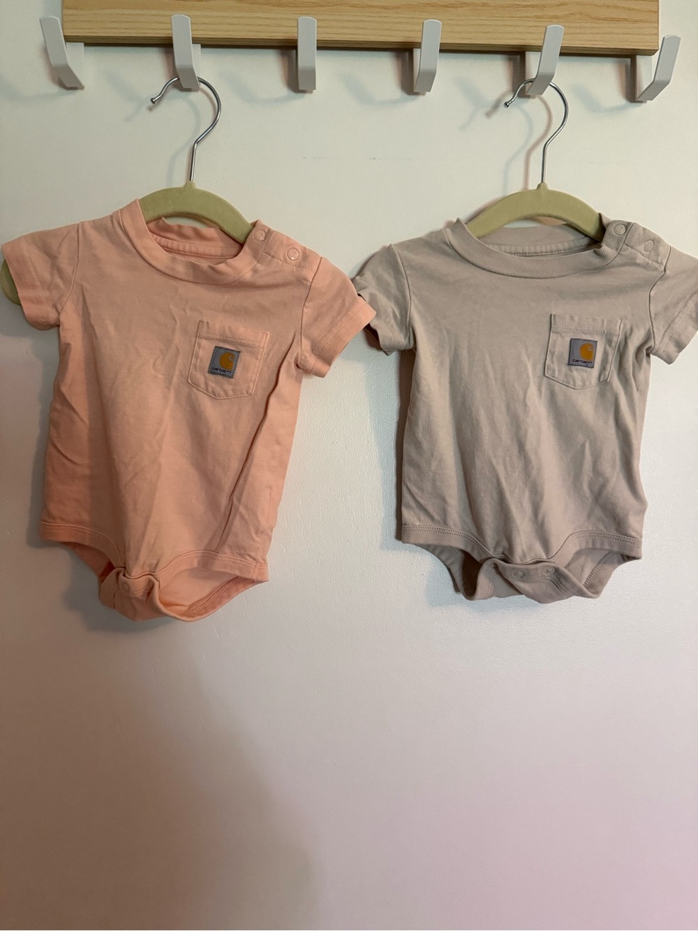 Carhartt Short Sleeve Pocket Bodysuit Bundle in Peach and Beige
